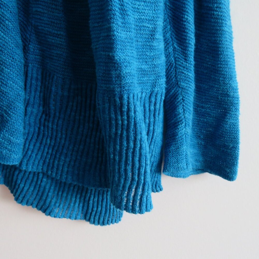 EILEEN FISHER Linen Cotton Blend Textured Knit Open Front Cardigan Ocean Blue 1X - Picture 2 of 15